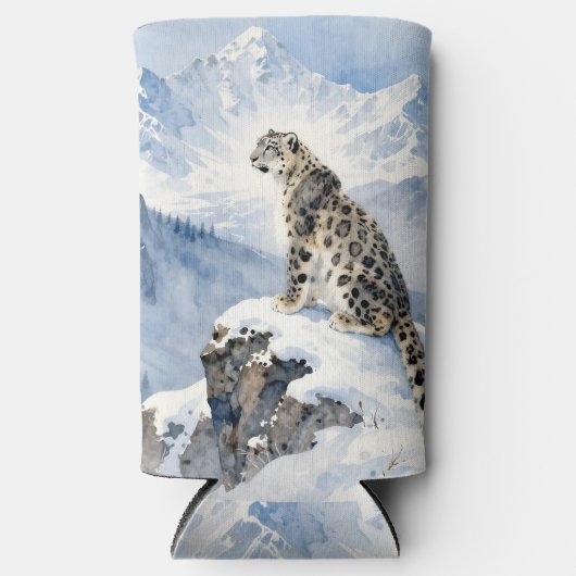 A Snow Leopard on Snowy Peak Personalized Seltzer Blikjeskoeler (Voorkant)