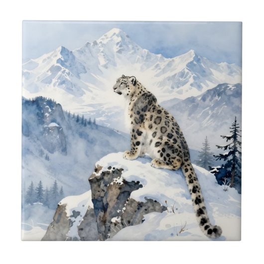 A Snow Leopard on Snowy Peak Personalized Tegeltje (Voorkant)