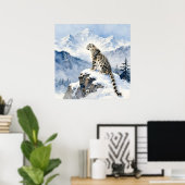 A Snow Leopard on Snowy Peak Poster (Thuiskantoor)