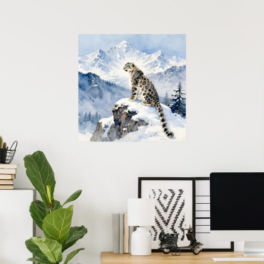 A Snow Leopard on Snowy Peak Poster (Thuiskantoor)