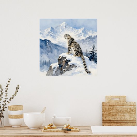 A Snow Leopard on Snowy Peak Poster (Keuken)
