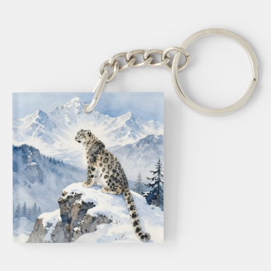 A Snow Leopard on Snowy Peak Sleutelhanger (Achterkant)