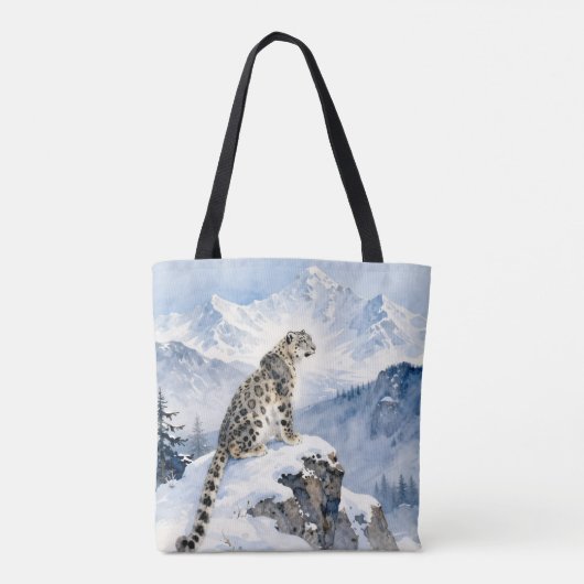 A Snow Leopard on Snowy Peak Tote Bag (Achterkant)