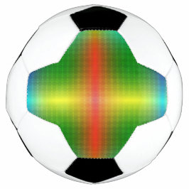 A soccer ball features a colorful geometric  voetbal