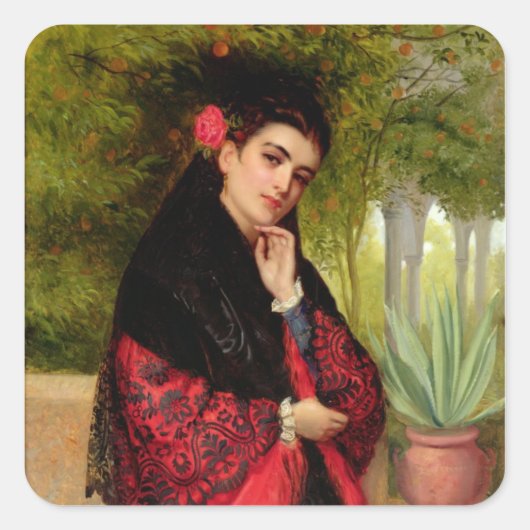 A Spain Beauty, 1872 (olie op doek) Vierkante Sticker (Voorkant)