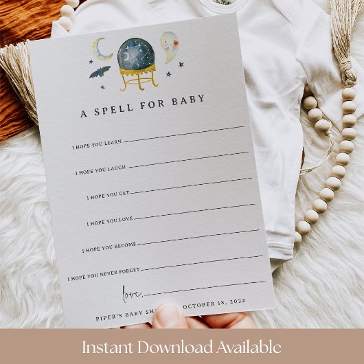 A Spell for Baby Halloween Baby Shower Wishes Card Kaart