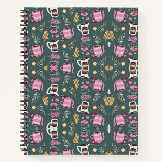 A spiral-bound notebook with a festive pattern notitieboek (Voorkant)