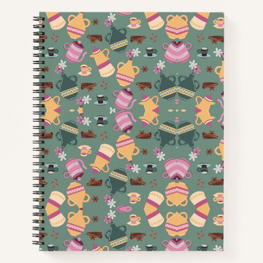 A spiral-bound notebook with a playful pattern notitieboek (Voorkant)