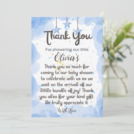 A Splash of Joy: Waterverf Baby shower Dank je Bedankkaart (Staand voorkant)