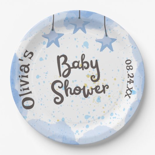 A Splash of Joy: Waterverf Baby shower Papieren Bordje (Voorkant)
