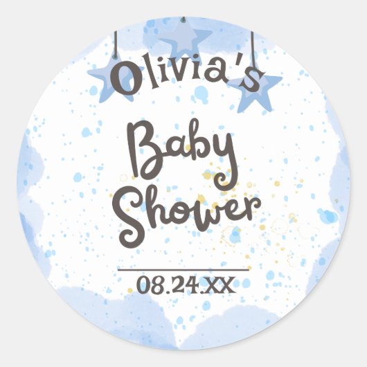 A Splash of Joy: Waterverf Baby shower Ronde Sticker (Voorkant)