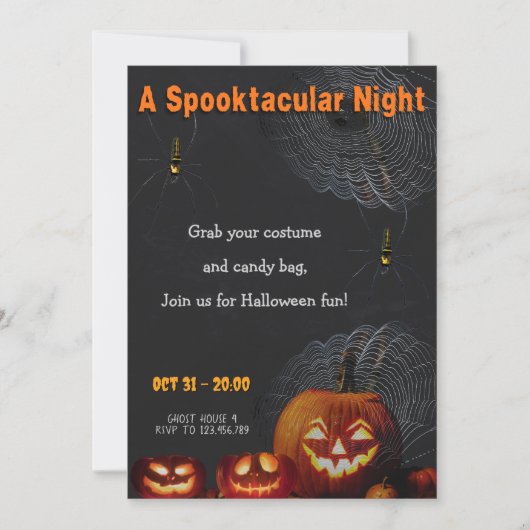A Spooktacular Night | Pumpkins & Spider Halloween Kaart (Voorkant)