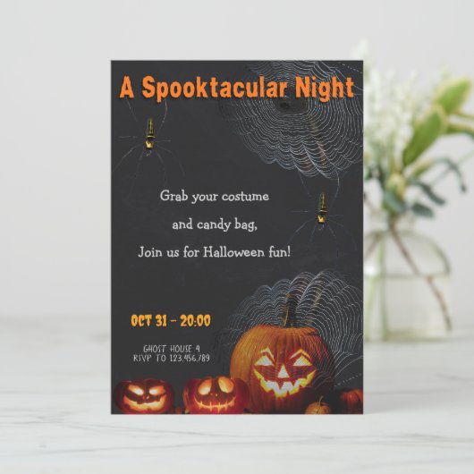 A Spooktacular Night | Pumpkins & Spider Halloween Kaart (Staand voorkant)