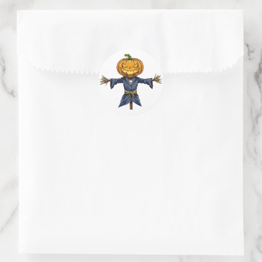 A spooky Halloween scarecrow with a glowing pumpki Ronde Sticker (Tas)
