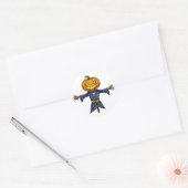 A spooky Halloween scarecrow with a glowing pumpki Ronde Sticker (Envelop)