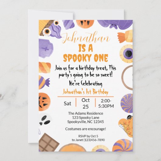 A Spooky One" Halloween 1e verjaardag uitnodiging (Voorkant)