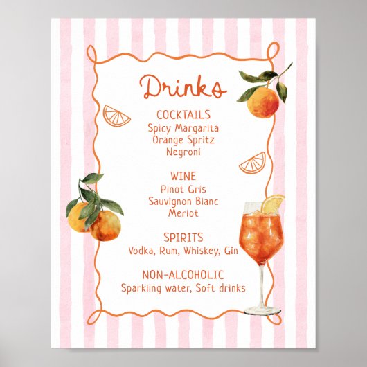 A Spritz Older Hand Drawn Drinks Menu Poster (Voorkant)