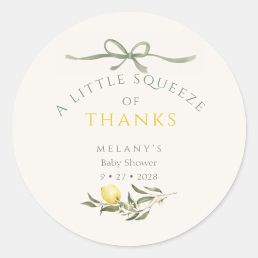 A Squeeze of Thanks Lemon Citrus Baby Shower Ronde Sticker (Voorkant)