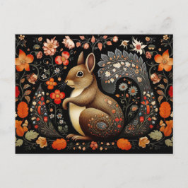 a Squirrel surrounded by flowers in dark colors Briefkaart
