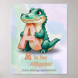A staat voor Alligator – Alphabet Nursery Poster