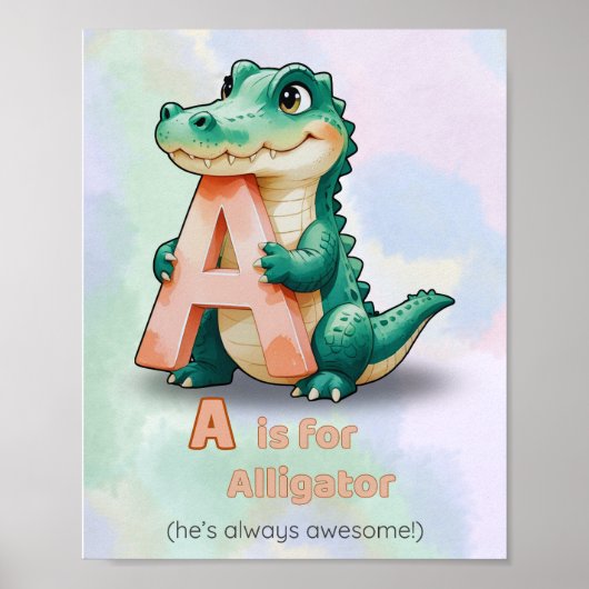 A staat voor Alligator – Alphabet Nursery Poster (Voorkant)