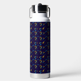 A stainless steel tumbler with a vibrant waterfles