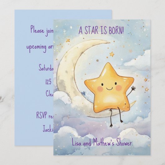 A Star is Born Baby Digitale Download Uitnodiging (Voorkant / Achterkant)