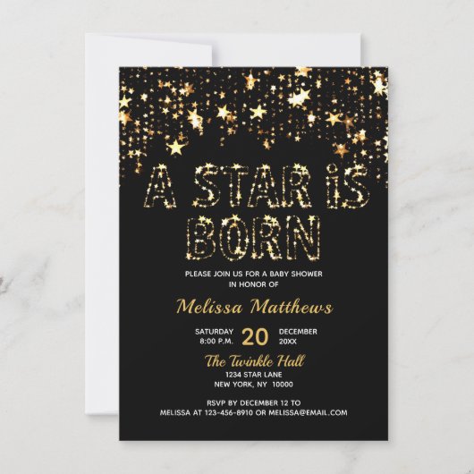 A STAR IS BORN Goud Zwart Baby shower Kaart (Voorkant)