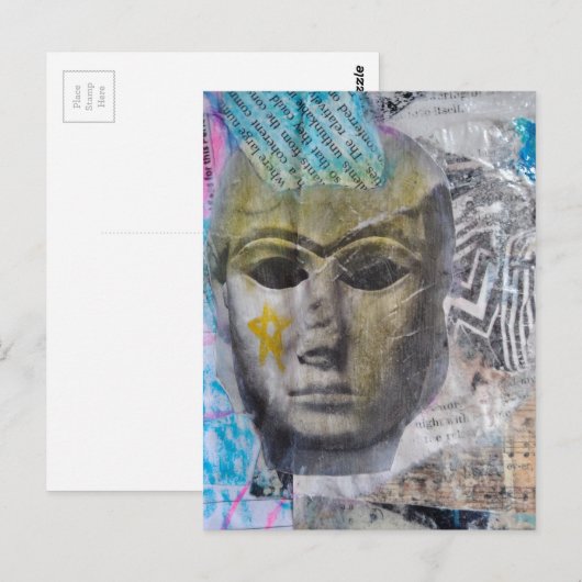 A stone face Abstract Mixed Media Collage Briefkaart (Voorkant / Achterkant)