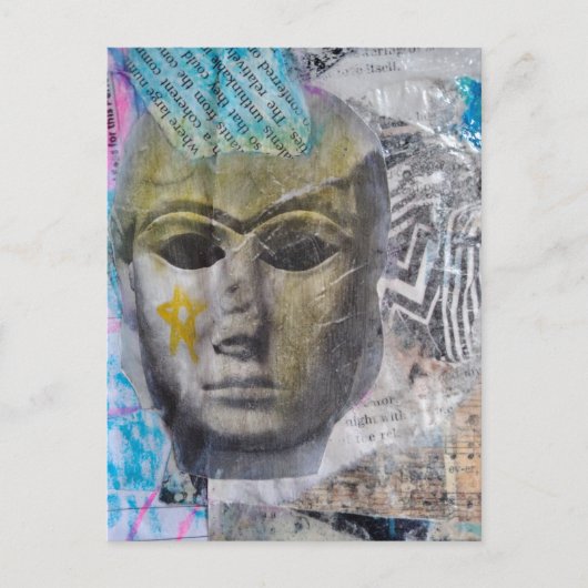 A stone face Abstract Mixed Media Collage Briefkaart (Voorkant)