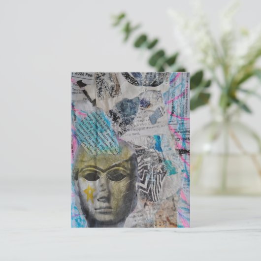 A stone face Abstract Mixed Media Collage Briefkaart (Staand voorkant)