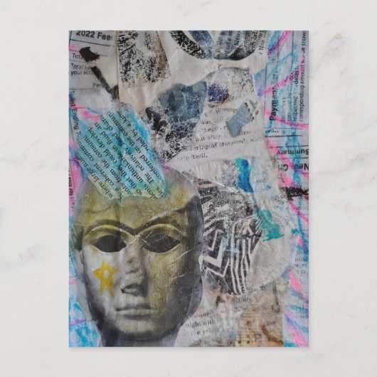 A stone face Abstract Mixed Media Collage Briefkaart (Voorkant)
