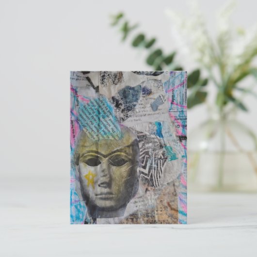 A stone face Abstract Mixed Media Collage Briefkaart (Staand voorkant)