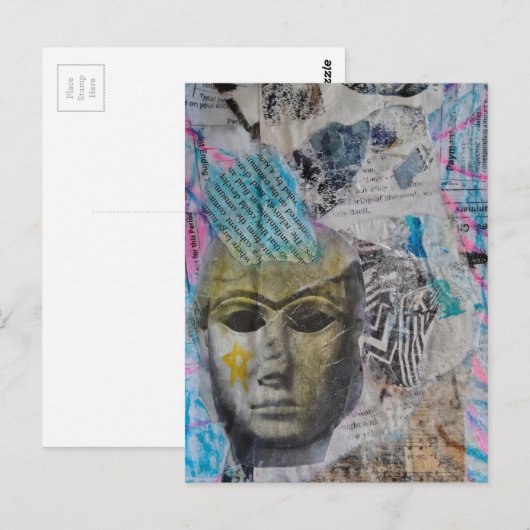 A stone face Abstract Mixed Media Collage Briefkaart (Voorkant / Achterkant)