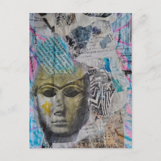 A stone face Abstract Mixed Media Collage Briefkaart (Voorkant)