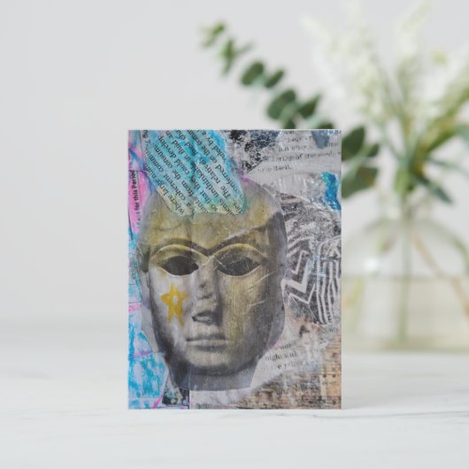 A stone lady face Abstract Mixed Media Collage Briefkaart (Staand voorkant)