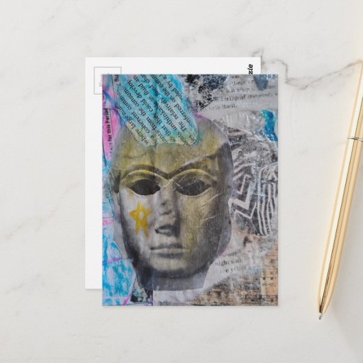 A stone lady face Abstract Mixed Media Collage Briefkaart (Voorkant / Achterkant in situ)