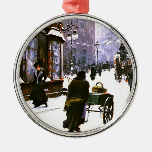 A Street Scene in Winter, Kopenhagen, Metalen Ornament (Voorkant)