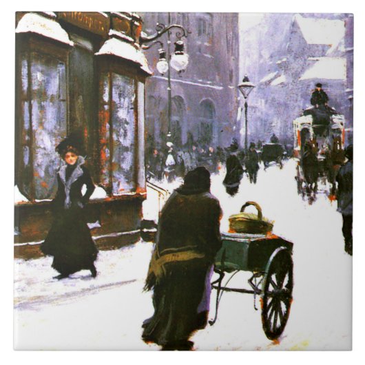 A Street Scene in Winter, Kopenhagen, Tegeltje (Voorkant)