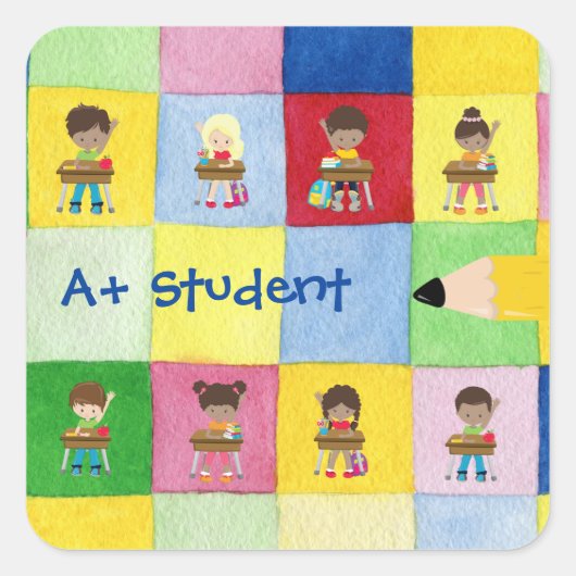 A + Student Elementaire School Kind Leraar Vierkante Sticker (Voorkant)