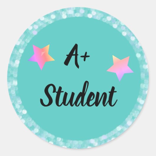 A+ Student met Sterren Ronde Sticker (Voorkant)