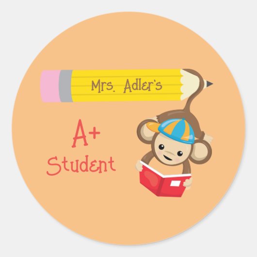 A+ Student  Monkey Leesboek Ronde Sticker (Voorkant)