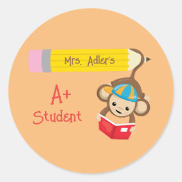 A+ Student Monkey Leesboek Ronde Sticker