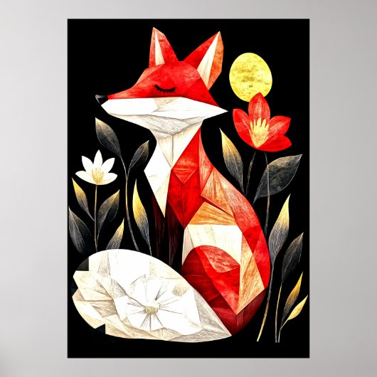 A stylized red fox with closed eyes poster (Voorkant)