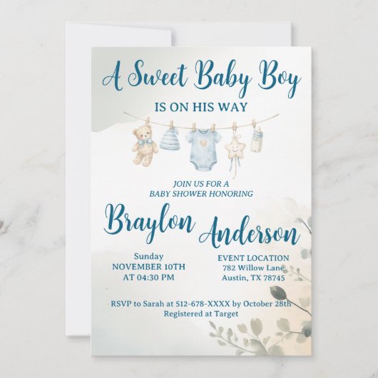 A Sweet Baby Boy is on his way Baby Shower Kaart (Voorkant)