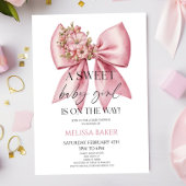 A Sweet Baby Girl Pink Floral Bow Baby Shower Kaart