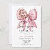 A Sweet Baby Girl Pink Floral Bow Baby Shower Kaart (Voorkant)