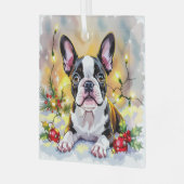 A Sweet Boston Terrier Christmas Glas Ornament (Voorkant links)