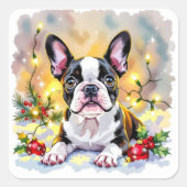 A Sweet Boston Terrier Christmas Vierkante Sticker (Voorkant)