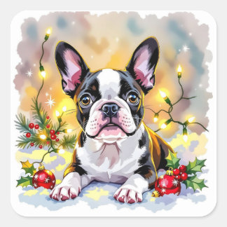 A Sweet Boston Terrier Christmas Vierkante Sticker